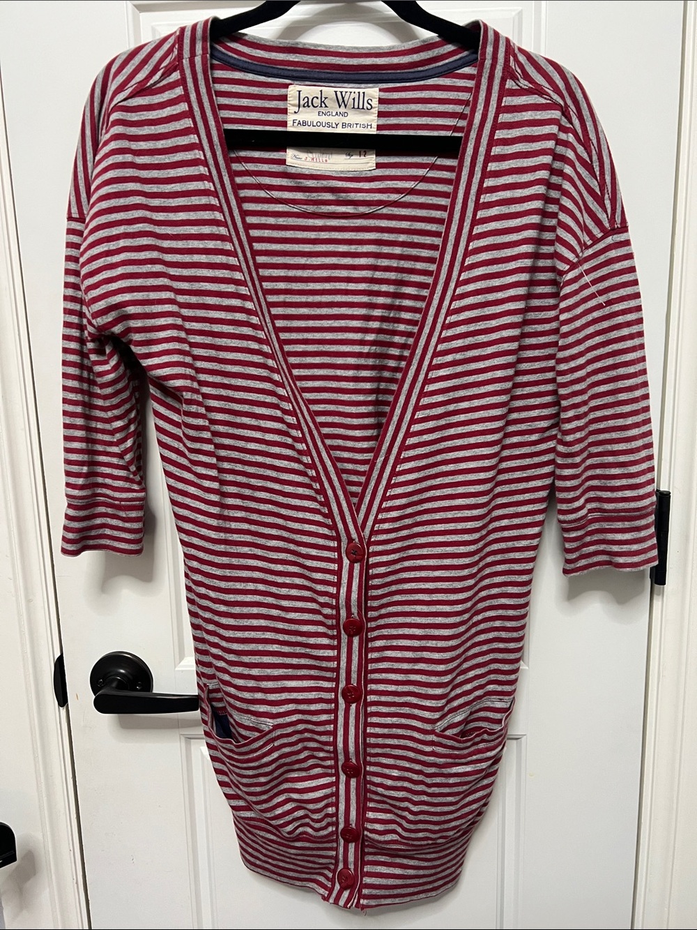 Jack Wills Red & White Striped Button-Front Cardigan